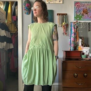 Tibi green silk cape dress with zipper details